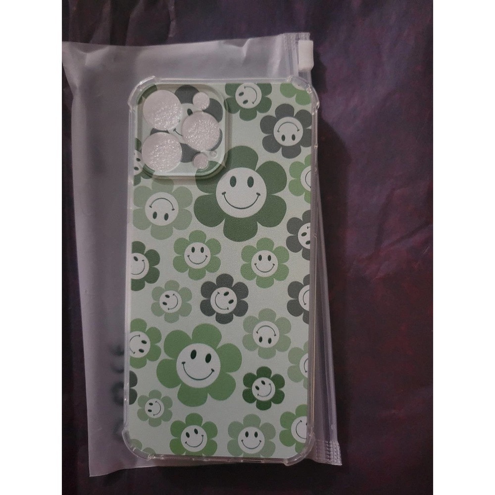 Iphone 13 case Green Smiley Flowers